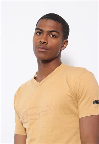 VINTAGE CHAMPION BIG SPELL OUT LOGO T-SHIRT ORANGE / SAND