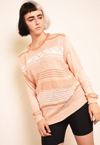 LOVELY 80'S RETRO PASTEL PINK & PEACH KNIT JUMPER
