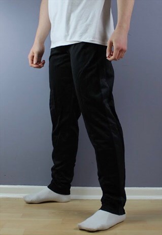 VINTAGE STARTER JOGGERS IN BLACK WITH GREY SIDE STRIPE