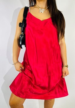 Vintage Size XL Satin Lace Mini Slip Dress in Red