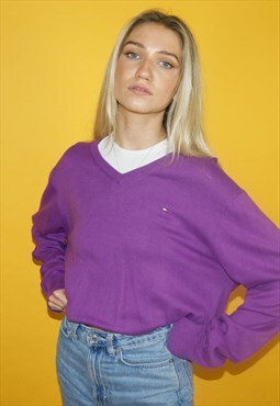 Vintage Y2K Tommy Hilfiger Purple Cotton Jumper / Sweater XL