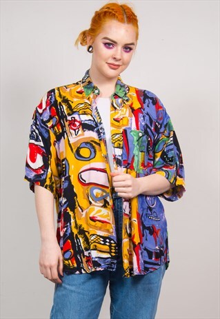 VINTAGE 90'S COLOURFUL ABSTRACT PATTERN OVERSIZED SHIRT