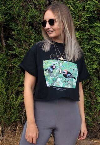 VINTAGE REWORK CROP TOP TOURIST T SHIRT