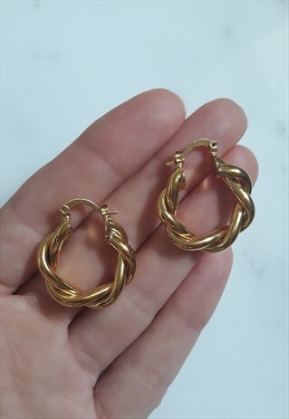 VINTAGE TWISTED 24K GOLD PLATED HOOPS
