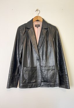 Y2K Leather Lambskin Croc Pattern Black Blazer Jacket M