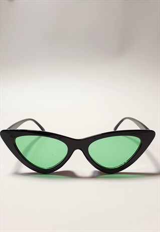 CAT EYE SUNGLASSES WITH GREEN TINTED LENSES