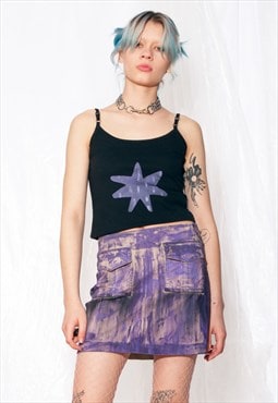 Vintage Slip Top 90s Reworked Hand Painted Star Crop Top