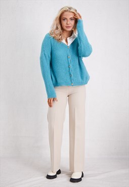 Powder Blue Golden Button Knitted Cardigon ONE SIZE FIT (8 t