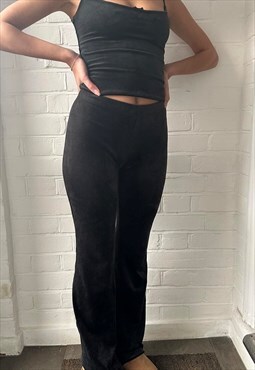 Velour Flared Trousers in Black