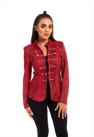 WINE SUEDE SNAKE PRINT SHANK BUTTON BLAZER
