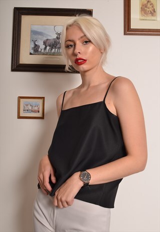 VINTAGE 90S SATIN STRAPPY CAMI VEST TOP IN BLACK