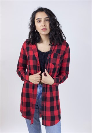 VINTAGE 90'S RED LONG CHECK SHIRT