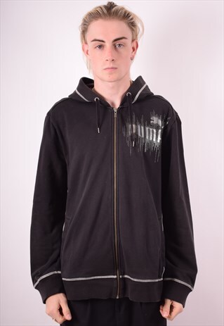 PUMA MENS VINTAGE HOODIE SWEATER XL BLACK 90S