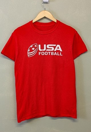 Vintage Football Graphic Tee Red Short Sleeve With Print 90s