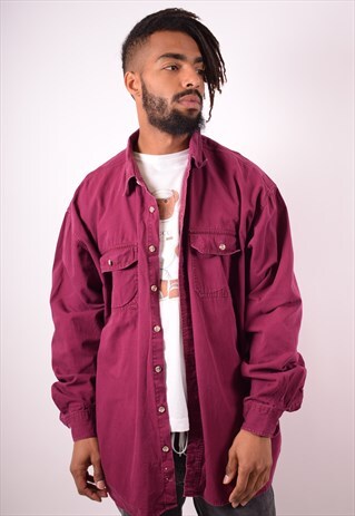 MENS VINTAGE DENIM SHIRT XXL MAROON 90S