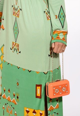 VINTAGE 1960S INSPIRED ORANGE DIAMOND DETAIL BOX CLUTCH BAG