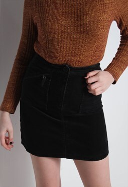 Vintage Y2K Corurdoy Cord Skirt Black 26'