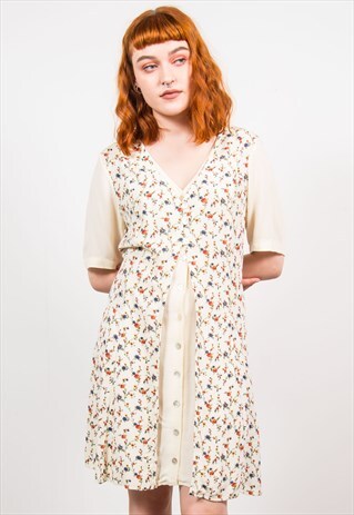 VINTAGE 90'S CREAM FLORAL PATTERN LAYERED DRESS