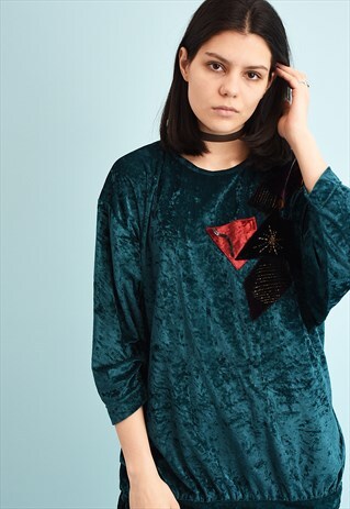 80'S RETRO VELVET LOOSE-FITTED MOMS BLOUSE TOP