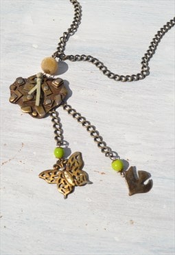 Deadstock butterfly/heart/bird charm pendant chain necklace