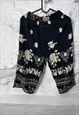 90S BLACK FLORAL KNEE LENGTH SHORTS - ONE SIZE 