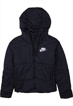 Vintage 90's Nike Puffer Jacket Hooded Swoosh Black Small