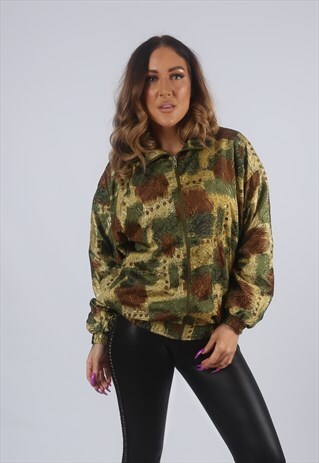 VINTAGE SHELL BOMBER JACKET PATTERNED UK 10 - 12 (K2K)