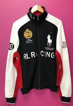 00s Fleece Jacket Black RL Racing Cotton Emroidered