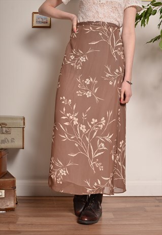 VINTAGE FLORAL EMBROIDERED CHIFFON MIDI SKIRT IN PINK