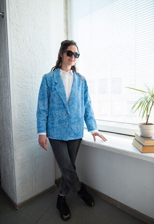 VINTAGE 80'S BLUE FLORAL PRINT BLAZER