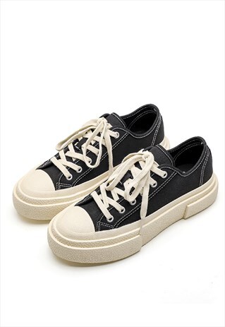 CHUNKY SOLE CANVAS SHOES RETRO SNEAKERS SKATER SHOES BLACK