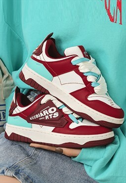 Contrast colour sneakers chunky sole skater shoes in red