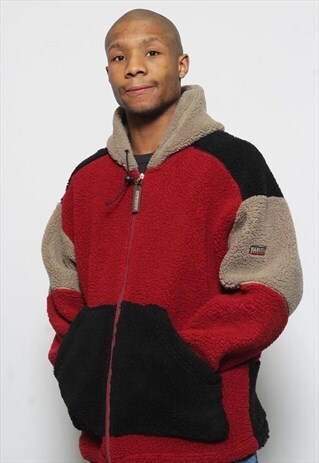 VINTAGE NAPAPIJRI BIG LOGO FULL ZIP FLEECE RED