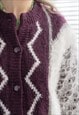 VINTAGE 80'S PURPLE/WHITE KNITTED CARDIGAN
