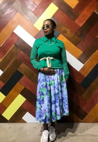 VINTAGE FLORAL BLUE & PURPLE SKIRT.
