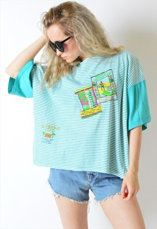 VINTAGE 80S STRIPED MINT VACAY T-SHIRT