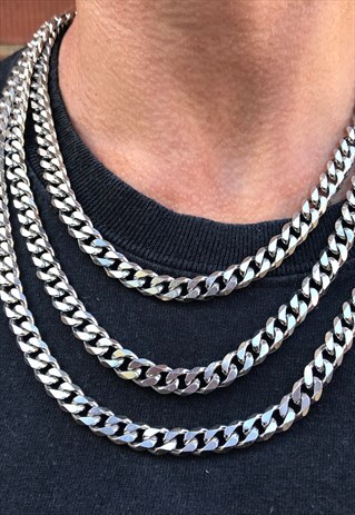SILVER 7MM THICK CURB CHAIN NECKLACE- MULTIPLE LENGTHS