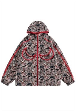 Paisley jacket bandanna print hooded bomber cashew coat red