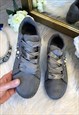 GREY FAUX SUEDE CHUNKY FAUX PEARL TRAINERS