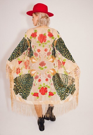 BURNOUT VELVET FESTIVAL KIMONO JACKET WITH FRINGING