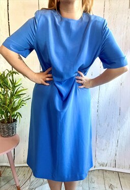 Vintage Plus Size Retro Blue Satin 80's Midi Dress