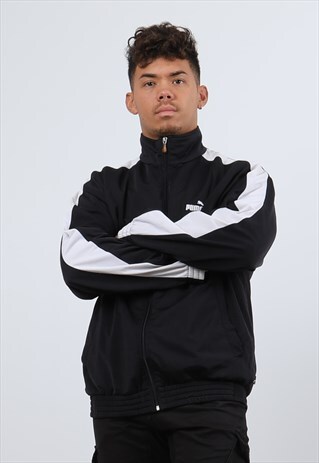VINTAGE PUMA LARGE BLACK EMBROIDERED LOGO ZIPPED SWEATSHIRT