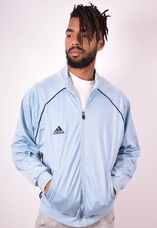 ADIDAS MENS VINTAGE TRACKSUIT TOP JACKET LARGE BLUE 90S