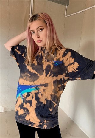 VINTAGE REEBOK BIG LOGO TIE DYE BLUE T SHIRT