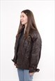 90S BROWN LEATHER BOMBER JACKET, VINTAGE WOMAN MOTORCYCLE 