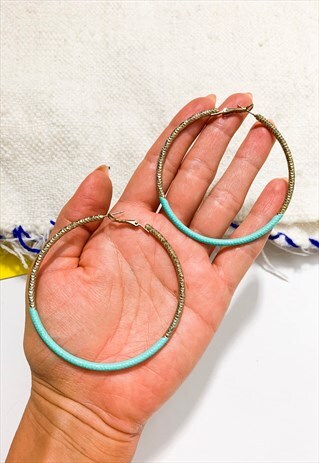 1990'S OVERSIZE GOLD & TURQUOISE HOOPS