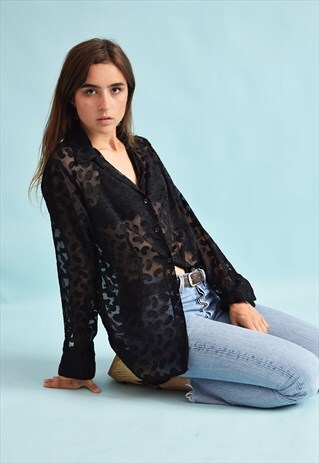 90'S RETRO ABSTRACT PATTERN SHEER TRANSPARENT BLOUSE
