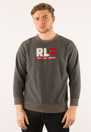 VINTAGE 90S GREY POLO JEANS SPELLOUT CREWNECK SWEATSHIRT