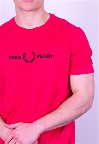 VINTAGE FRED PERRY EMBROIDERY T-SHIRT IN RED