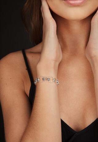 CIRCLE AND BEAD ADJUSTABLE BRACELET STERLING SILVER